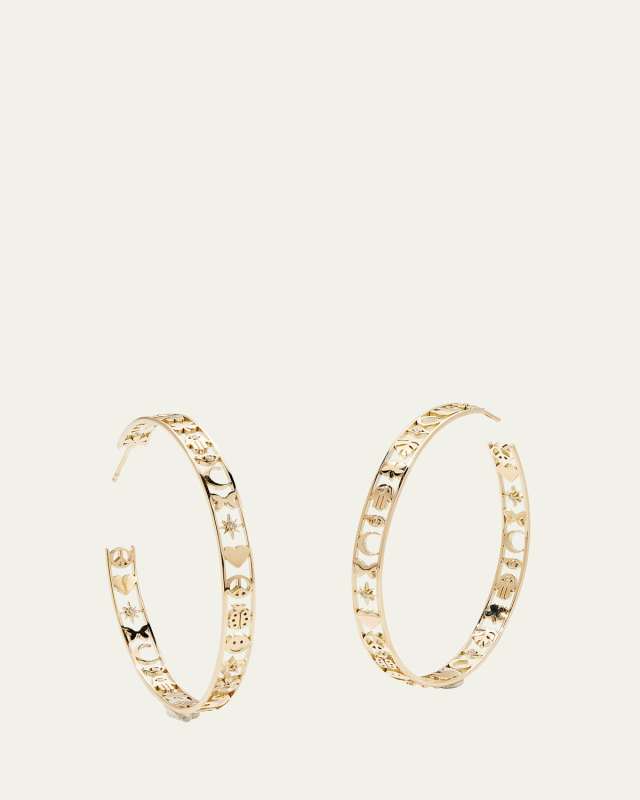 14k Gold Icon Hoop Earrings with Diamonds